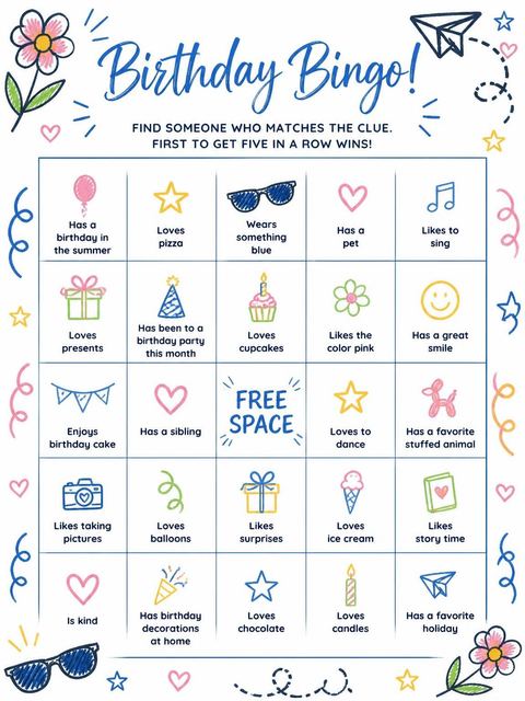 Bingo grid in the Colorful Doodle Motif 2nd Birthday Invitation design