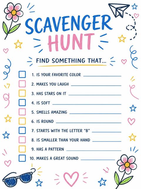 Scavenger hunt in the Colorful Doodle Motif 2nd Birthday Invitation design