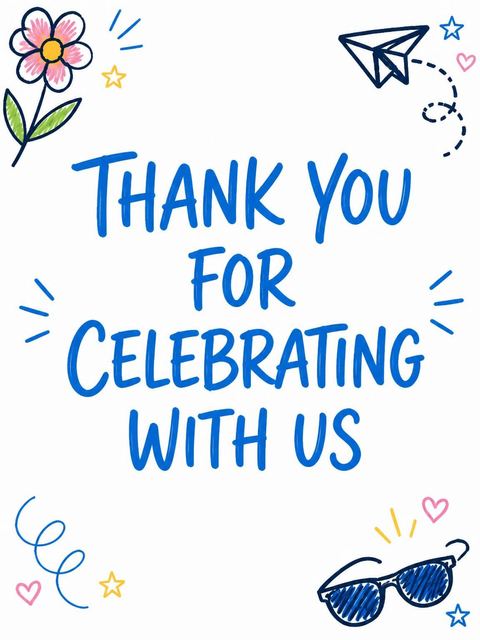 Thank-you flat in the Colorful Doodle Motif 2nd Birthday Invitation design