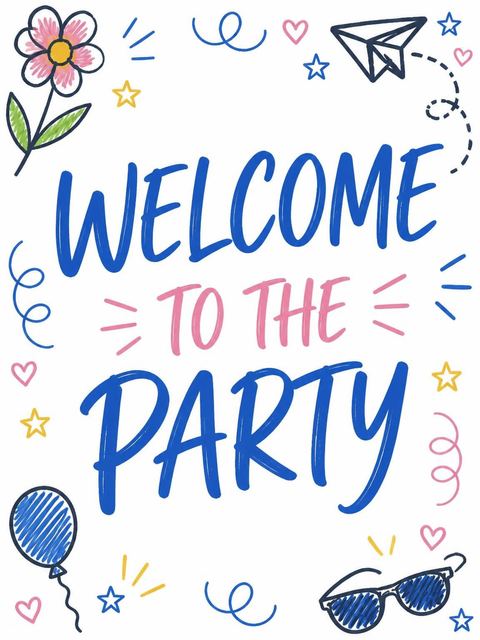 Welcome sign in the Colorful Doodle Motif 2nd Birthday Invitation design
