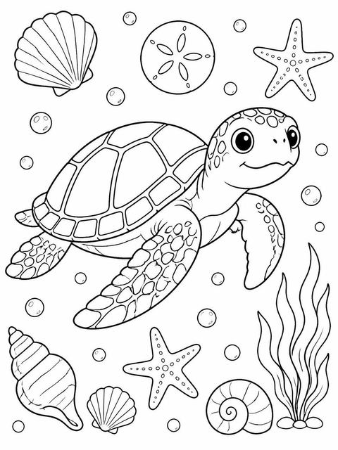 Coloring sheet in the Watercolor Sea Turtle 4th Birthday design