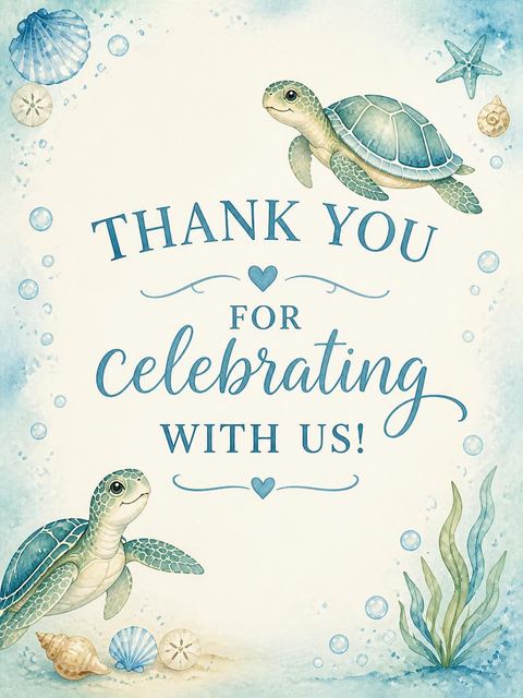 Thank-you flat in the Watercolor Sea Turtle 4th Birthday design