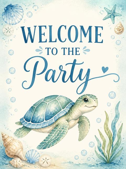 Welcome sign in the Watercolor Sea Turtle 4th Birthday design