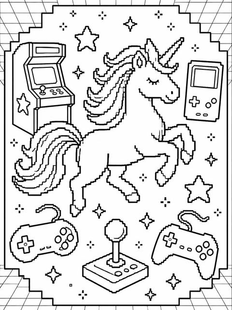Coloring sheet in the Neon Pixel Unicorn Arcade Birthday design