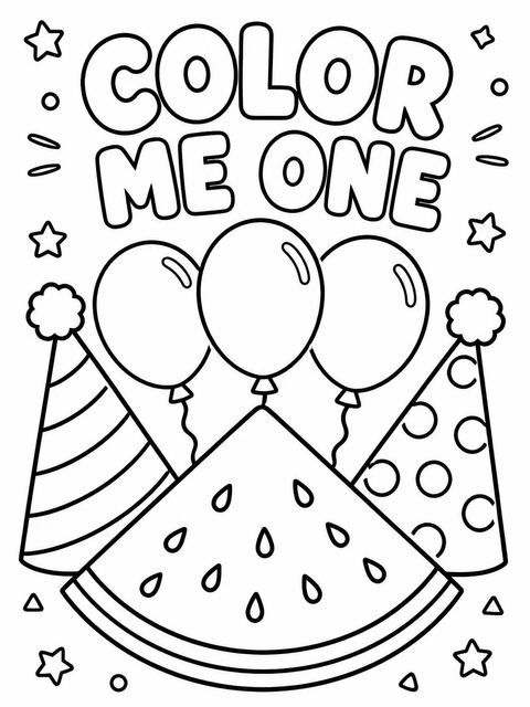 Coloring sheet in the One in a Melon First Birthday design