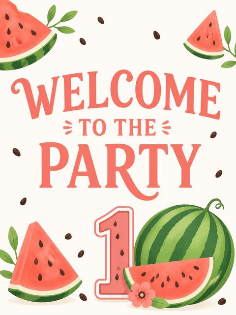 Welcome sign in the One in a Melon First Birthday design