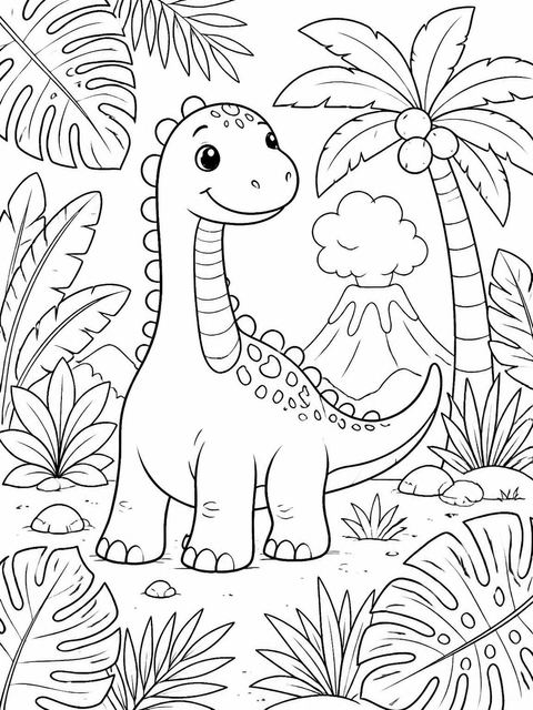 Coloring sheet in the Watercolor Dinosaur Jungle 5th Birthday design