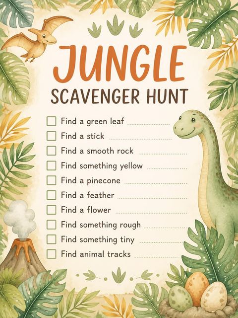 Scavenger hunt in the Watercolor Dinosaur Jungle 5th Birthday design