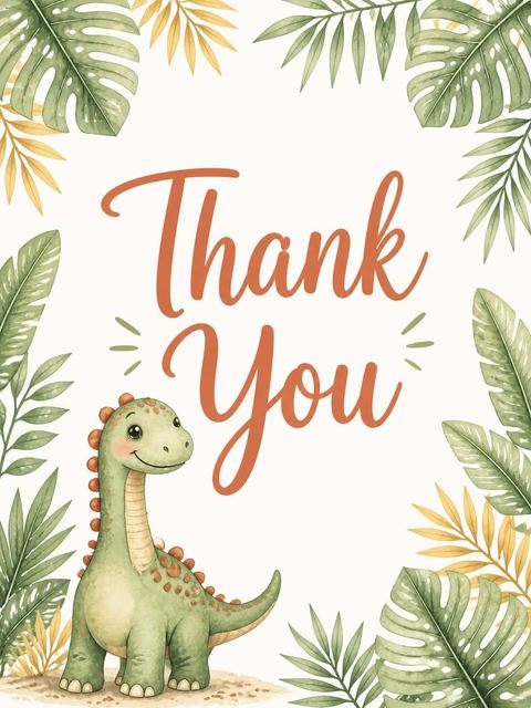 Thank-you flat in the Watercolor Dinosaur Jungle 5th Birthday design