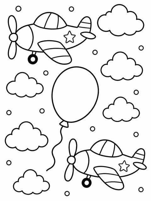 Coloring sheet in the Crayon Airplane 10th Birthday Invitation design
