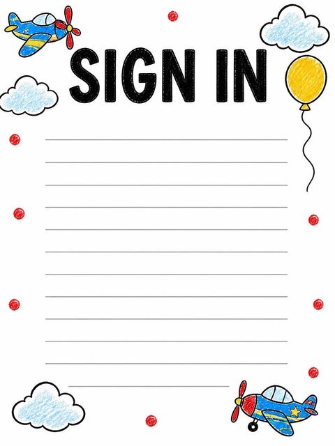 Guest sign-in sheet in the Crayon Airplane 10th Birthday Invitation design
