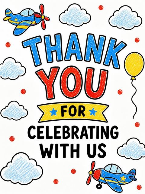 Thank-you flat in the Crayon Airplane 10th Birthday Invitation design