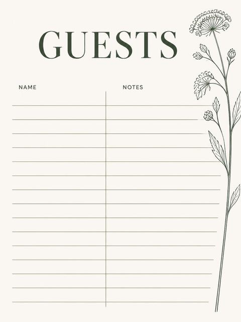 Guest sign-in sheet in the Ink Botanical Bistro 80th Birthday Invitation design
