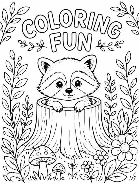 Coloring sheet in the Watercolor Raccoon Woodland 2nd Birthday design