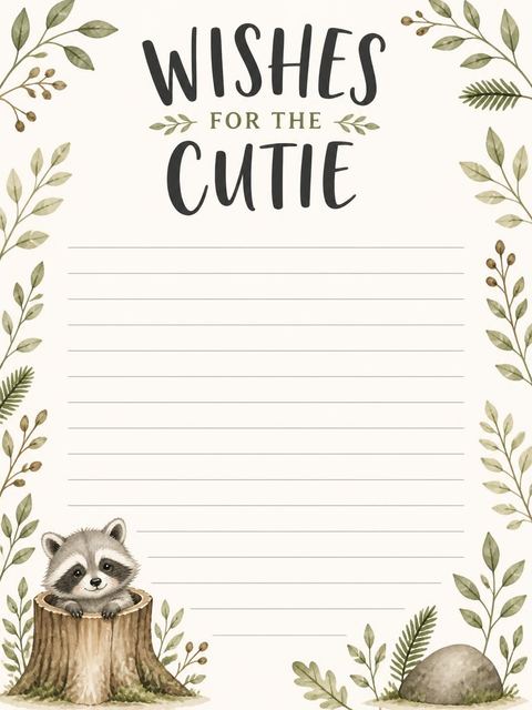 Wishes page in the Watercolor Raccoon Woodland 2nd Birthday design