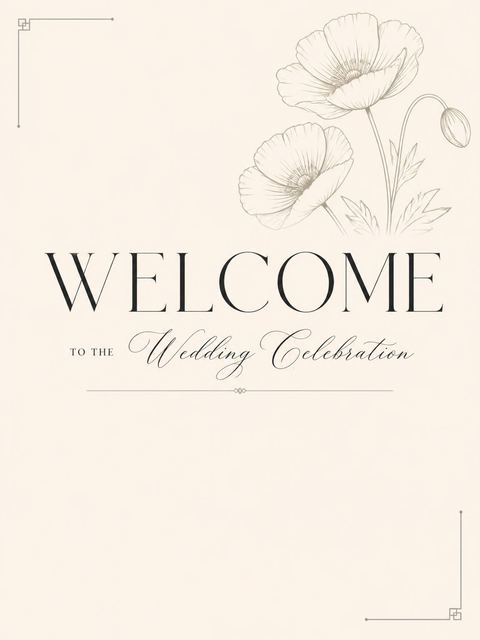 Welcome sign in the Elegant Poppy Line Wedding design