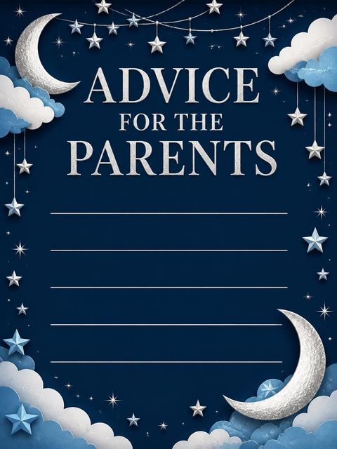 Advice card in the Navy Paper-Cut Moon Baby Shower design