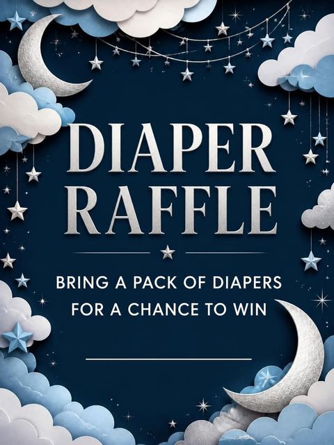 Diaper raffle ticket in the Navy Paper-Cut Moon Baby Shower design