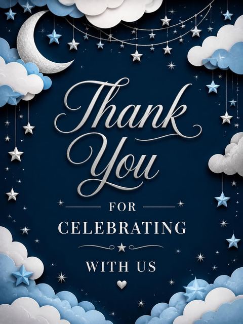 Thank-you flat in the Navy Paper-Cut Moon Baby Shower design