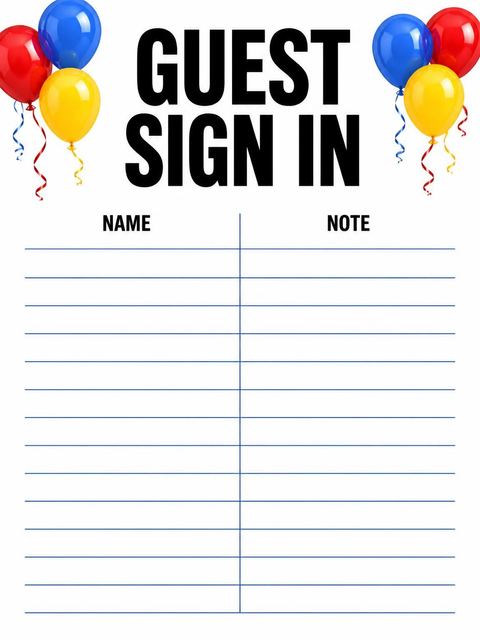 Guest sign-in sheet in the Primary Color Balloon 18th Birthday design