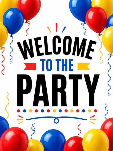 Welcome sign in the Primary Color Balloon 18th Birthday design