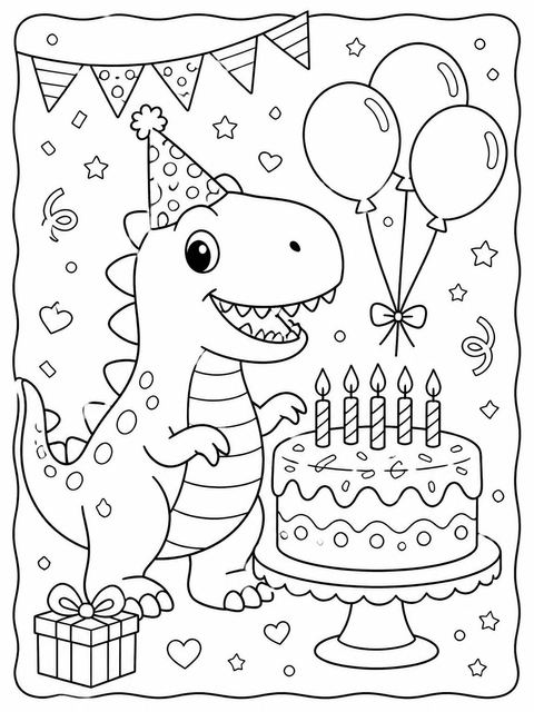 Coloring sheet in the Cute Dino Party Birthday Invitation design