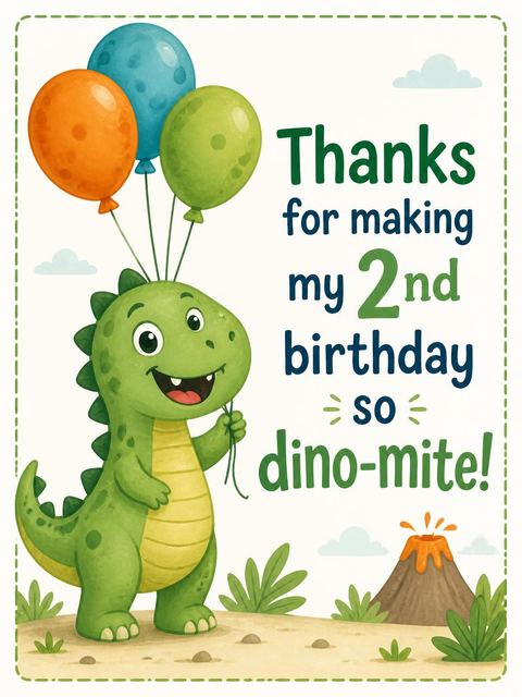Thank-you flat in the Cute Dino Party Birthday Invitation design