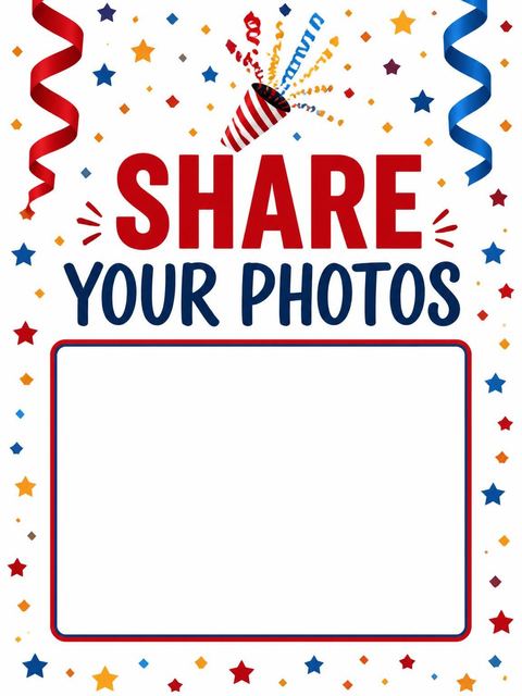 Hashtag card in the Red and Blue Streamer 25th Birthday design