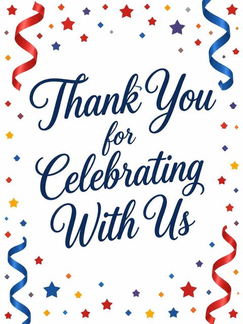 Thank-you flat in the Red and Blue Streamer 25th Birthday design