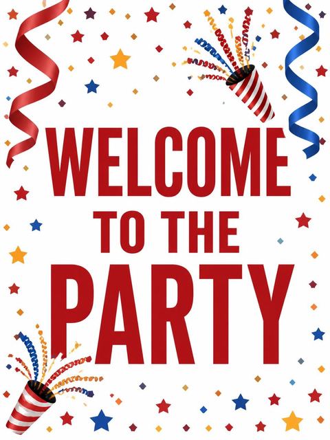 Welcome sign in the Red and Blue Streamer 25th Birthday design