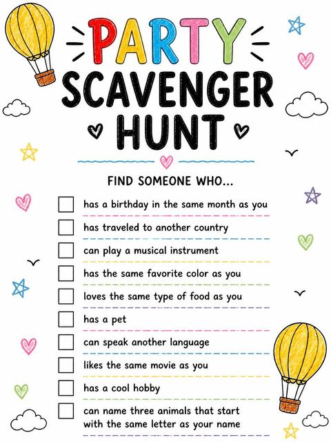Scavenger hunt in the Crayon Doodle Hot Air Balloon 1st Birthday design