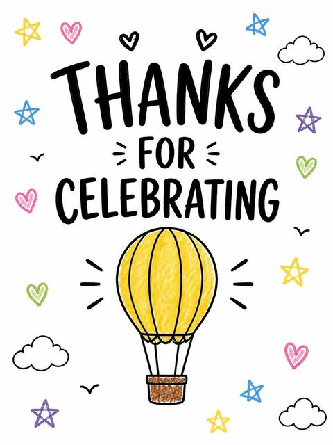 Thank-you flat in the Crayon Doodle Hot Air Balloon 1st Birthday design