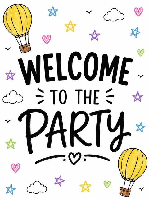 Welcome sign in the Crayon Doodle Hot Air Balloon 1st Birthday design