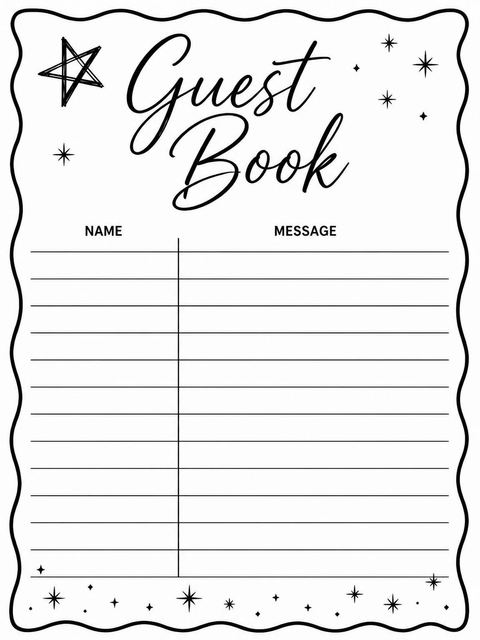 Guest sign-in sheet in the Black Ink Wavy Border Birthday design
