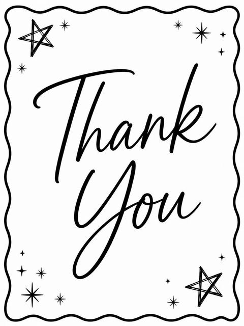 Thank-you flat in the Black Ink Wavy Border Birthday design