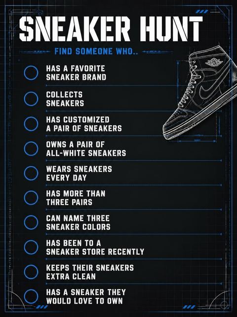 Scavenger hunt in the Industrial Sneaker Blueprint 13th Birthday Invitation design