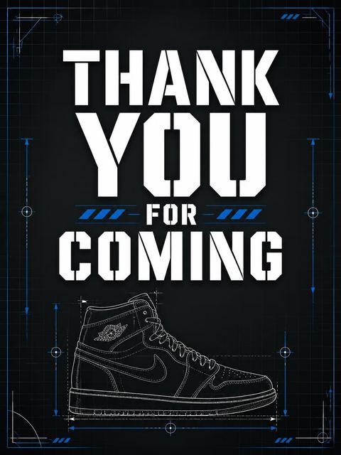 Thank-you flat in the Industrial Sneaker Blueprint 13th Birthday Invitation design