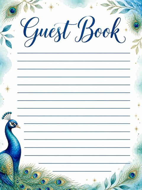 Guest sign-in sheet in the Watercolor Teal Peacock 6th Birthday Invitation design