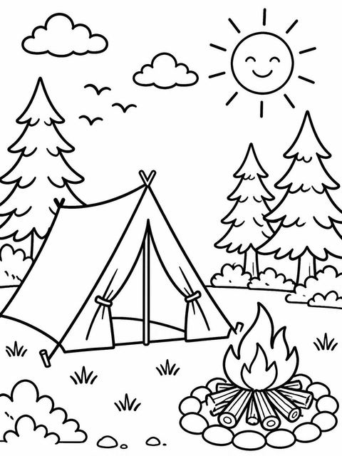 Coloring sheet in the Crayon Sketch Camping 5th Birthday design