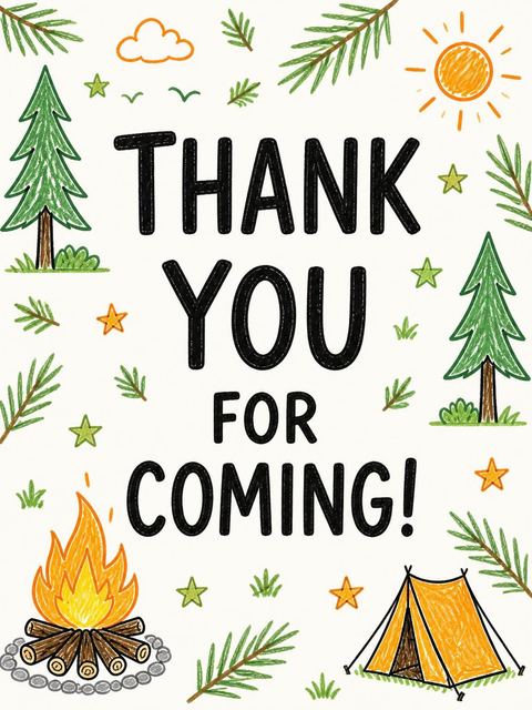 Thank-you flat in the Crayon Sketch Camping 5th Birthday design