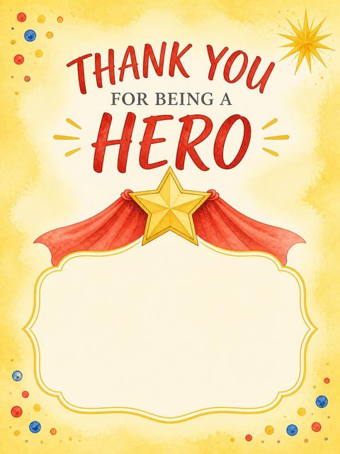 Thank-you flat in the Watercolor Superhero Cape 8th Birthday design