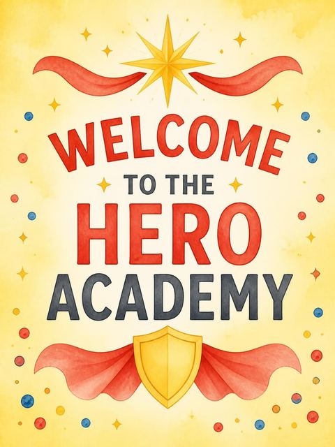 Welcome sign in the Watercolor Superhero Cape 8th Birthday design