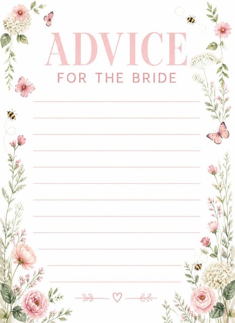 Advice card in the Blush Floral Watercolor Bridal Shower design