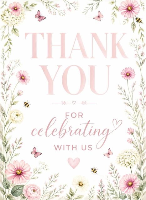 Thank-you flat in the Blush Floral Watercolor Bridal Shower design