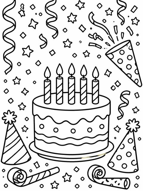 Coloring sheet in the Primary Color Confetti Birthday Invitation design