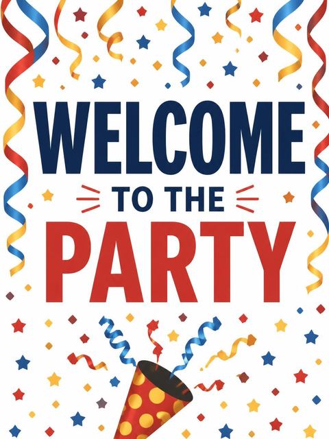Welcome sign in the Primary Color Confetti Birthday Invitation design
