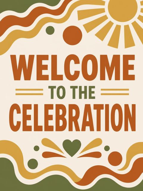 Welcome sign in the Earth Tone Sun 60th Birthday design