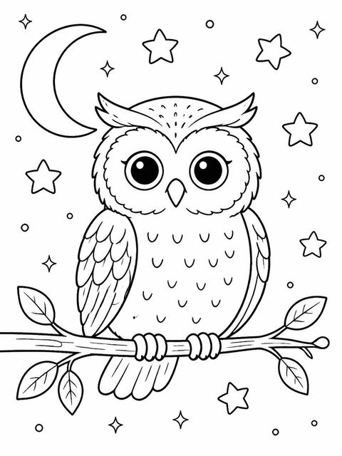 Coloring sheet in the Navy Starry Owl 3rd Birthday design