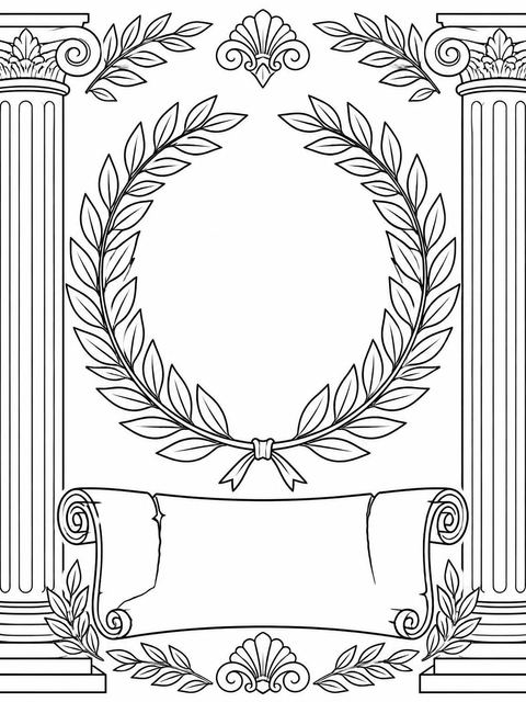 Coloring sheet in the Roman Coliseum Laurel Wreath 12th Birthday design