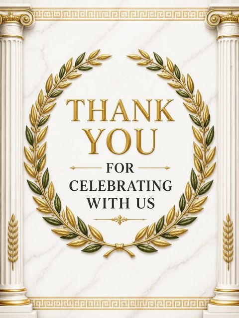 Thank-you flat in the Roman Coliseum Laurel Wreath 12th Birthday design